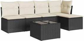 vidaXL 6 részes fekete polyrattan kerti ülőgarnitúra párnákkal