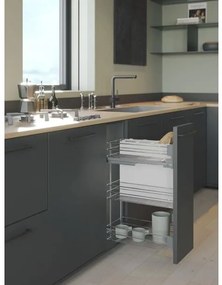 Konyhai fémrács, 300mm, oldalra szerelhető, króm-fehér, teljes kihúzás, csillapított záródás, rejtett fióksín, 3 kosár, textílzsákkal SIGE, Green Line...