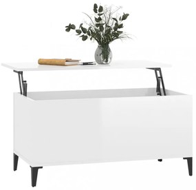 magasfényű fehér szerelt fa dohányzóasztal 90x44,5x45 cm