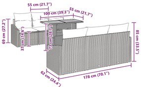 7 darabos kerti étkező szett párnákkal bézs poli rattan akác