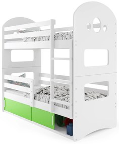 Emeletes ágy 80 x 160 cm Domur (fehér + zöld) (ágyrácsokkal és tárolóhellyel). Akció -29%. 1056514