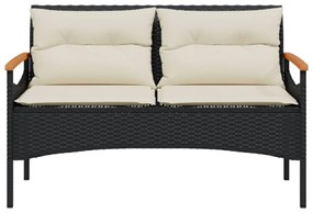 fekete polyrattan kerti pad párnával 116 x 62,5 x 74