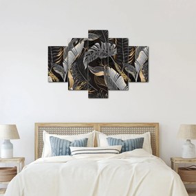 Kép - Trópusi levelek fekete és arany színben (150x105 cm)