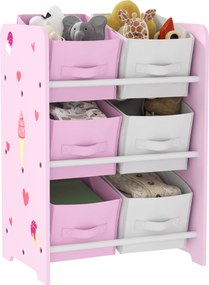 AIYAPLAY Gyermek Könyvespolc 3+ Éves Gyermekeknek Játékpolc 6 Leszedhető Nem Woven Szövet Dobozzal Játék Szervező Gyerekszobába 43x30x60 cm Rózsaszín