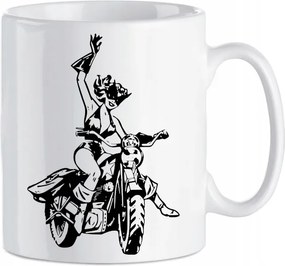 Nyomott mintás bögre Nő a motoron Macska 330 ml