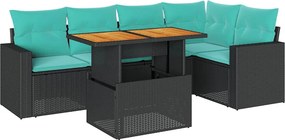 vidaXL 6 részes fekete polyrattan kerti ülőgarnitúra párnákkal