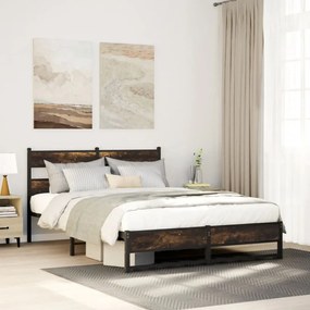 füstös tölgy színű fém ágykeret matrac nélkül 135 x 190 cm