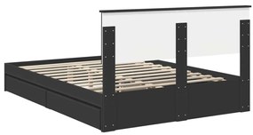 vidaXL Tárolós Ágy fejtámlával fiókkal Fekete 140 x 190 cm Faanyag
