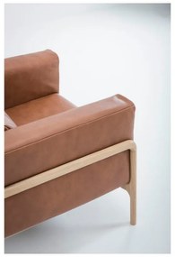 Fawn fotel tömör tölgyfa konstrukcióból konyakbarna bivalybőr ülőpárnával - Gazzda