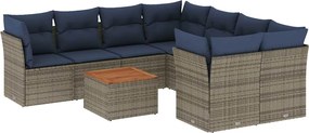 vidaXL 9 részes szürke polyrattan kerti ülőgarnitúra párnával