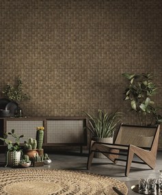 Barna Fali Tapéta Vinil Fonott Motívummal, Flizelin