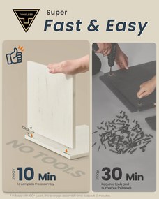 Rusztikus fehér mosdó alatti szekrény állítható polccal, szerszám nélkül