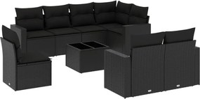 vidaXL 9 részes fekete polyrattan kerti ülőgarnitúra párnákkal