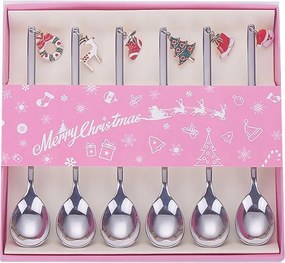 Rozsdamentes acél kávéskanál karácsonyi motívummal 6 db-os szett