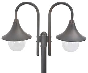 bronzszínű 2-égős alumínium kerti állólámpa, E27, 220 cm