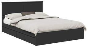 vidaXL Tárolós Ágy fejtámlával fiókkal Fekete 140 x 190 cm Faanyag