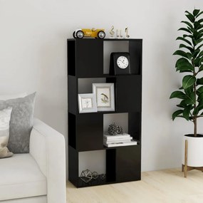 magasfényű fekete térelválasztó könyvszekrény 60x24x124,5 cm