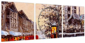 Kép - Egy téli város festménye (órával) (90x30 cm)