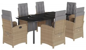 vidaXL 7 részes bézs polyrattan kerti étkezőgarnitúra párnákkal