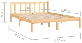 King Size tömör fenyőfa ágykeret 150 x 200 cm