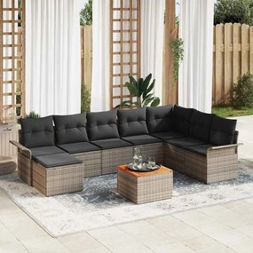 Kerti Kanapé Szett 9 pcs Szürke Poli rattan, acél, tömör akácfa