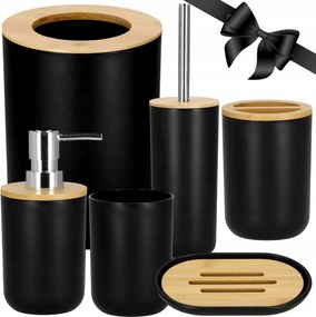 Fürdőszoba Szett Fekete Fa Bambusz 6EL Wc Fürdőszoba Kiegészítők