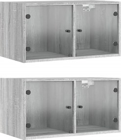 vidaXL 2 db szürke sonoma faliszekrény üvegajtókkal 68,5 x 37 x 35 cm