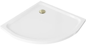 Mexen Lapos, négyzet alakú akril zuhanytálca 100x100x5 cm SLIM, fehér, arany szifon, 41101010G