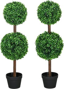 HOMCOM 2 részes nagy műanyag bukszusfa 90 cm, UV-álló műnövény, műanyag műnövények cserépben, műfa, élethű műnövény nappali, hálószoba, iroda és kert