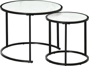 HOMCOM 2 darabos Kerek Oldaltáblák Modern Moduláris Asztal Műmárvány Felsőrésszel és Acél Kerettel Ø60x46 cm és Ø40x40 cm Fehér | Aosom