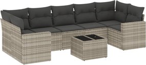 vidaXL 8 részes világosszürke polyrattan kerti ülőgarnitúra párnával