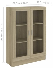sonoma tölgy színű szerelt fa vitrinszekrény 82,5x30,5x115 cm