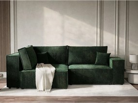 Sötétzöld zsenília kinyitható-tárolóhelyes sarokkanapé (bal oldali-L alakú) Tonga – Maison de Rêve