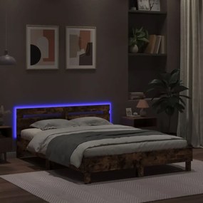 füstös tölgy színű ágykeret fejtámlával és LED-del 150x200 cm