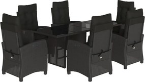 vidaXL 7 részes fekete polyrattan kerti étkezőgarnitúra párnával