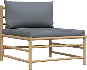 vidaXL bambusz kerti középső kanapé sötétszürke párnákkal