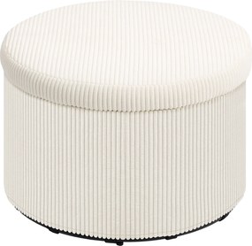HOMCOM Tárolós Puff Ülőke Fedéllel, Kerek Párnázott Lábpihentető Kordbársony Kinézettel, Nappaliba, Hálószobába 60 x 60 x 41 cm Bézs | Aosom