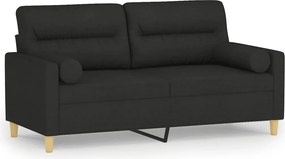 vidaXL 2 személyes fekete szövet kanapé díszpárnákkal 140 cm