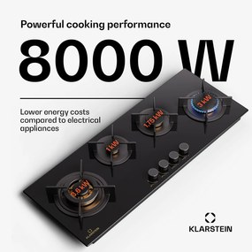 Klarstein Goldflame 4 Slim, gáz főzőlap, 4 égő, önálló, földgáz/propán, rozsdamentes acél