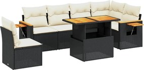vidaXL 7 részes fekete polyrattan kerti ülőgarnitúra párnával
