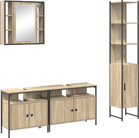 vidaXL Fürdőszoba bútor szett polcokkal 4 pcs Sonoma tölgy Faanyag