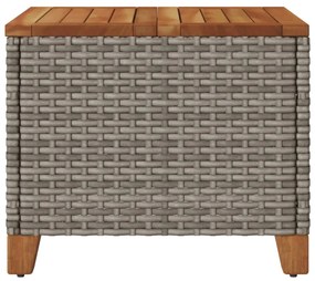 szürke polyrattan és akácfa kerti asztal 45 x 45 x 37 cm