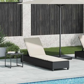 vidaXL fekete polyrattan napozóágy párnákkal 55x200x25,5 cm