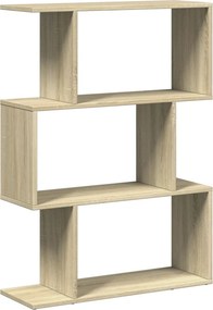 vidaXL 3 szintes sonoma tölgy fa elválasztó könyvespolc 70x24x97 cm