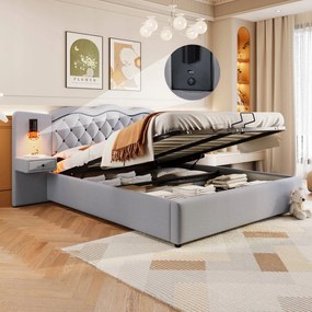 Kárpitozott ágy Dupla ágy Hidraulikus Led Usb 180*200 cm szürke