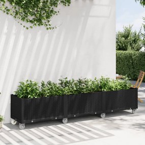vidaXL fekete polipropilén rácsos kerekes ültetőláda 240 x 50 x 54 cm