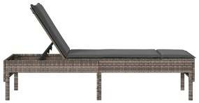 szürke polyrattan napozóágy párnával 55x200x44 cm