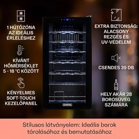 Klarstein Shiraz 28 Uno, borhűtő, 74 liter, 28 palack, 5-18°C, érintőképernyős vezérlőpanel