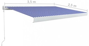 kék és fehér manuális, kazettás napellenző 350 x 250 cm