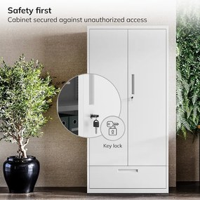 Moduláris többfunkciós fém szekrény fiókkal fehér MEGAN 1850 x 900 x 400 mm